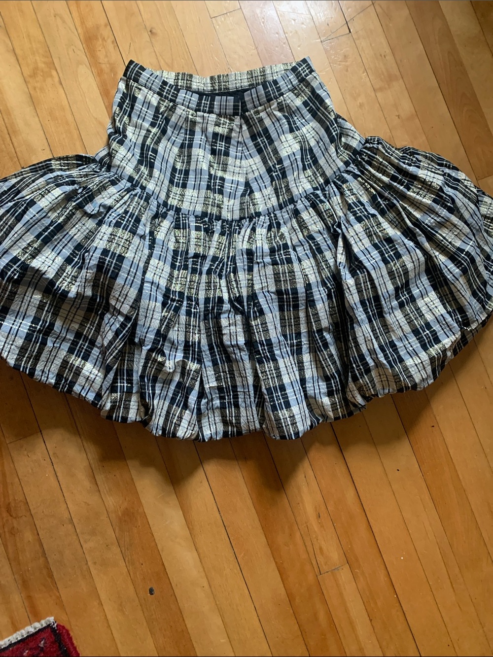 Plaid Tiered Cotton puffySkirt in Black and Cream